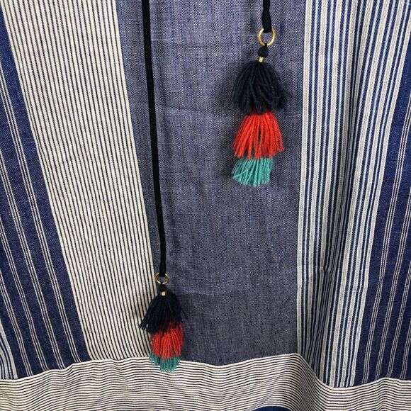 NEW Vineyard Vines Linen Striped Tassel Shift Dress in Dazzling Blue Size 4 - Picture 4 of 8